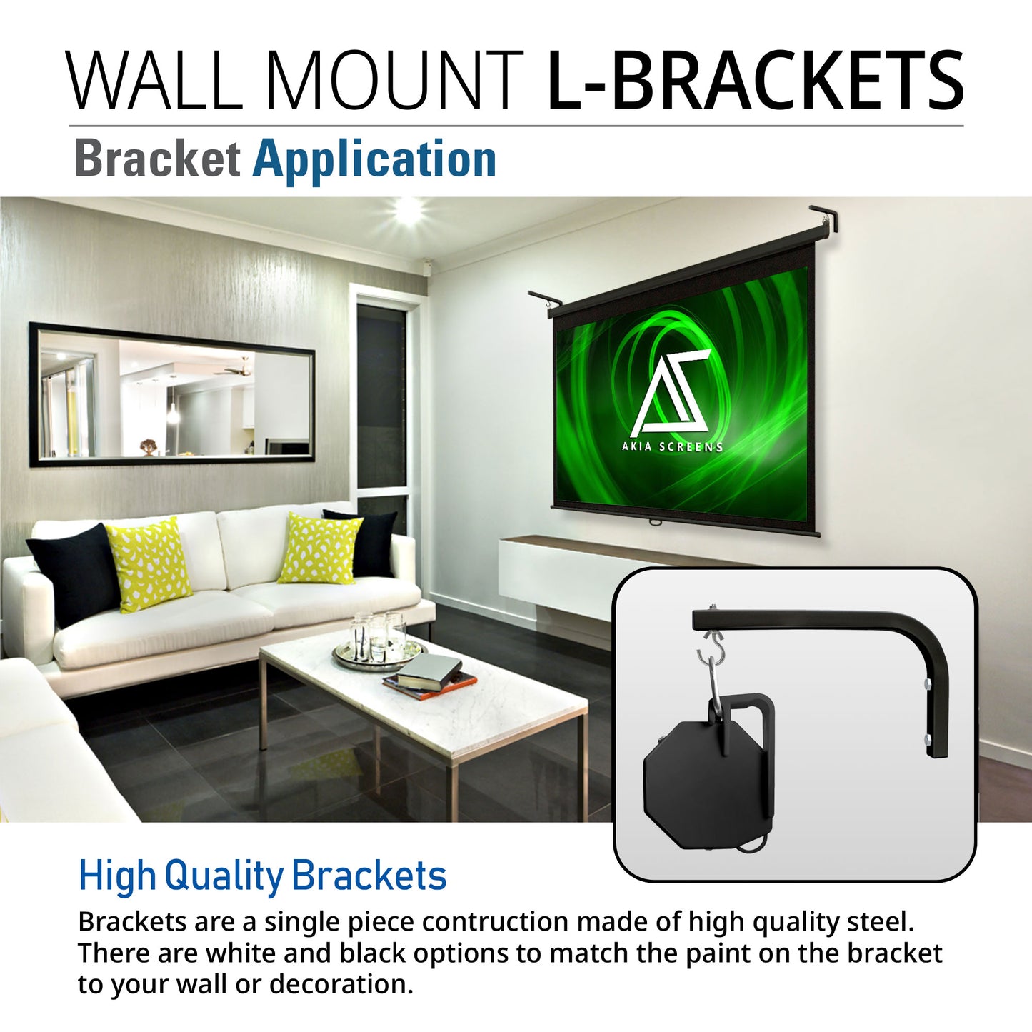Adjustable Extension 10-inch L-Bracket Wall Mount Plate Hook Kit for Universal 4k 8k 3D Projector Screen