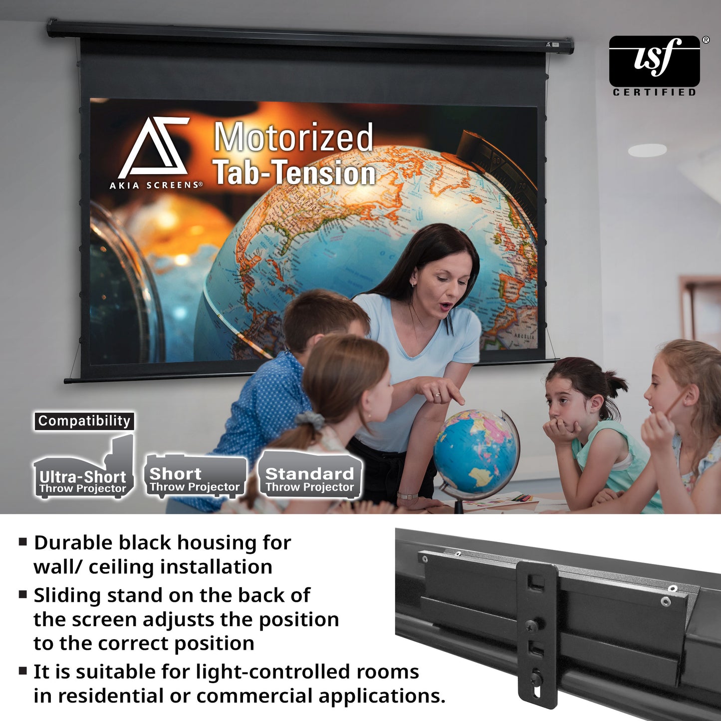 Electric Motorized Tab-Tension Projector Screen