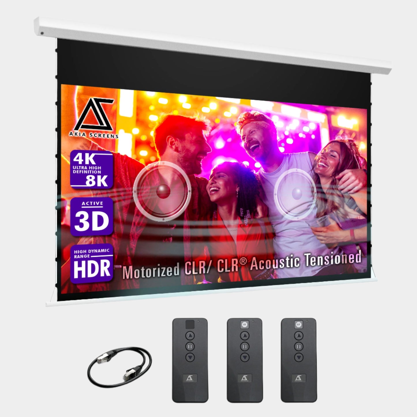 Electric Motorized Tab-Tension CineGrey 4D AT Series - Acoustically Transparent Ceiling Ambient Light Rejecting Projector Screen
