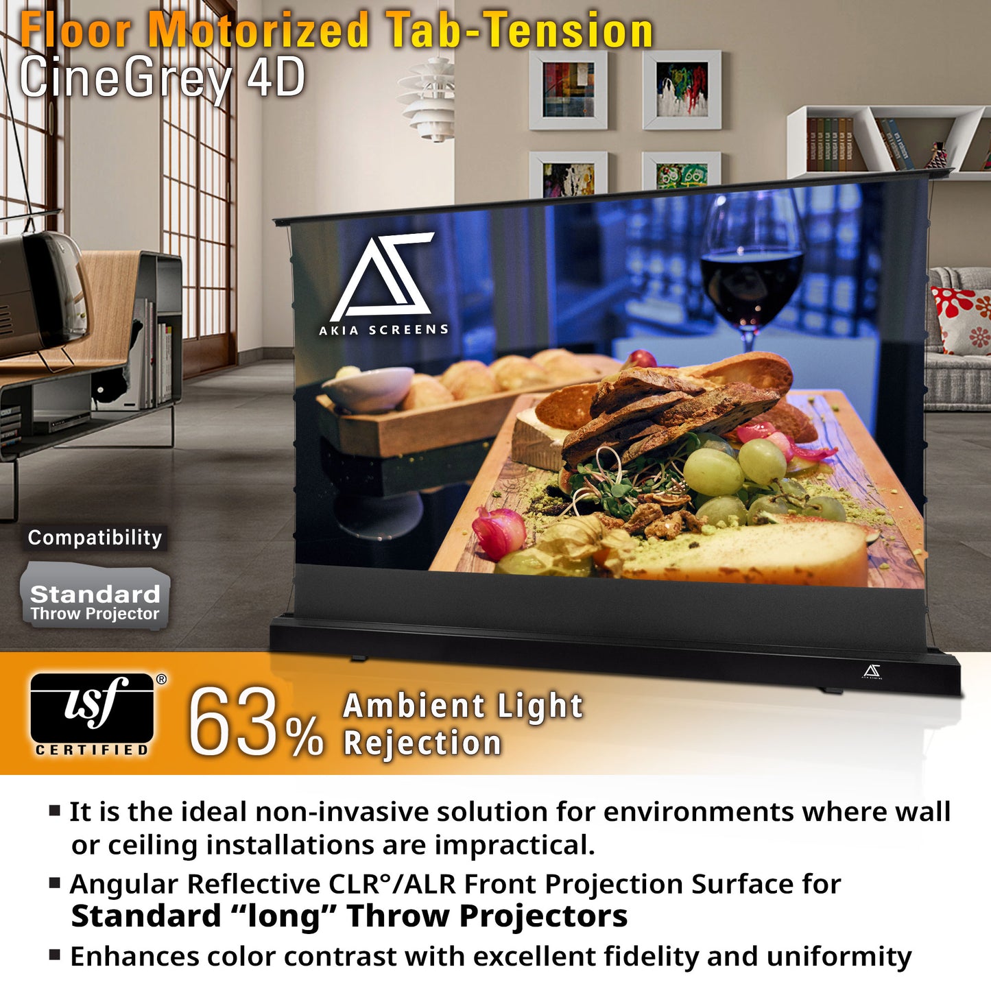 Floor Motorized Tab-Tension CineGrey 4D Ambient Light Rejecting Projection Screen