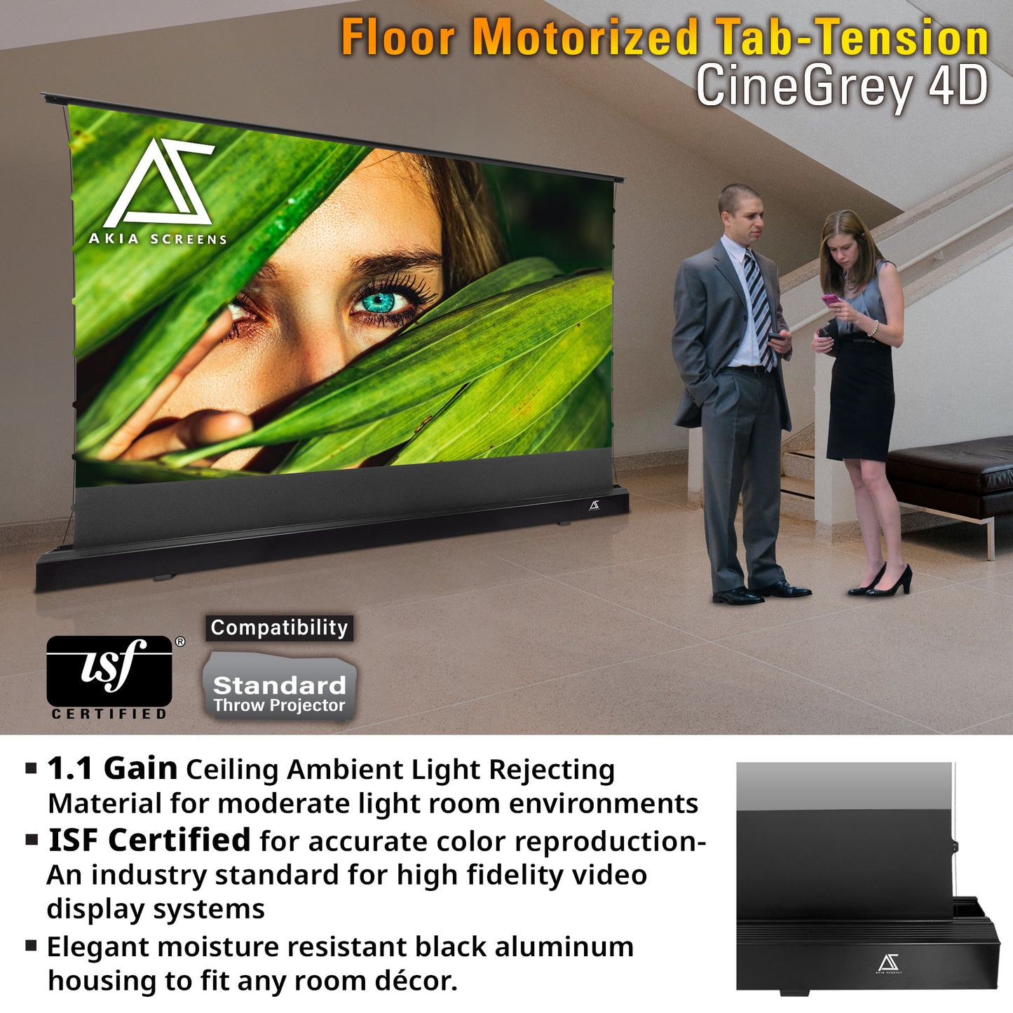 Floor Motorized Tab-Tension CineGrey 4D Ambient Light Rejecting Projection Screen