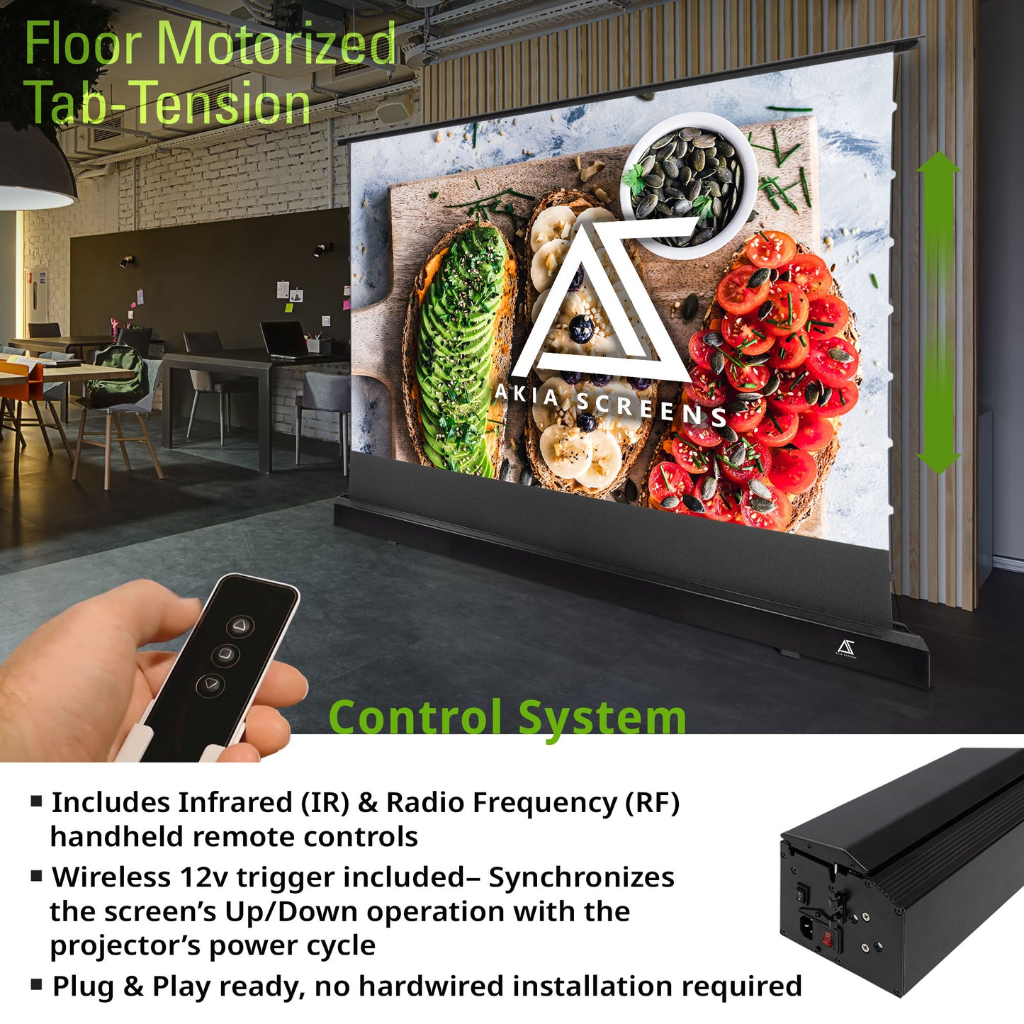 Floor Motorized Tab-Tension CineWhite® (Matte White) Projection Screen
