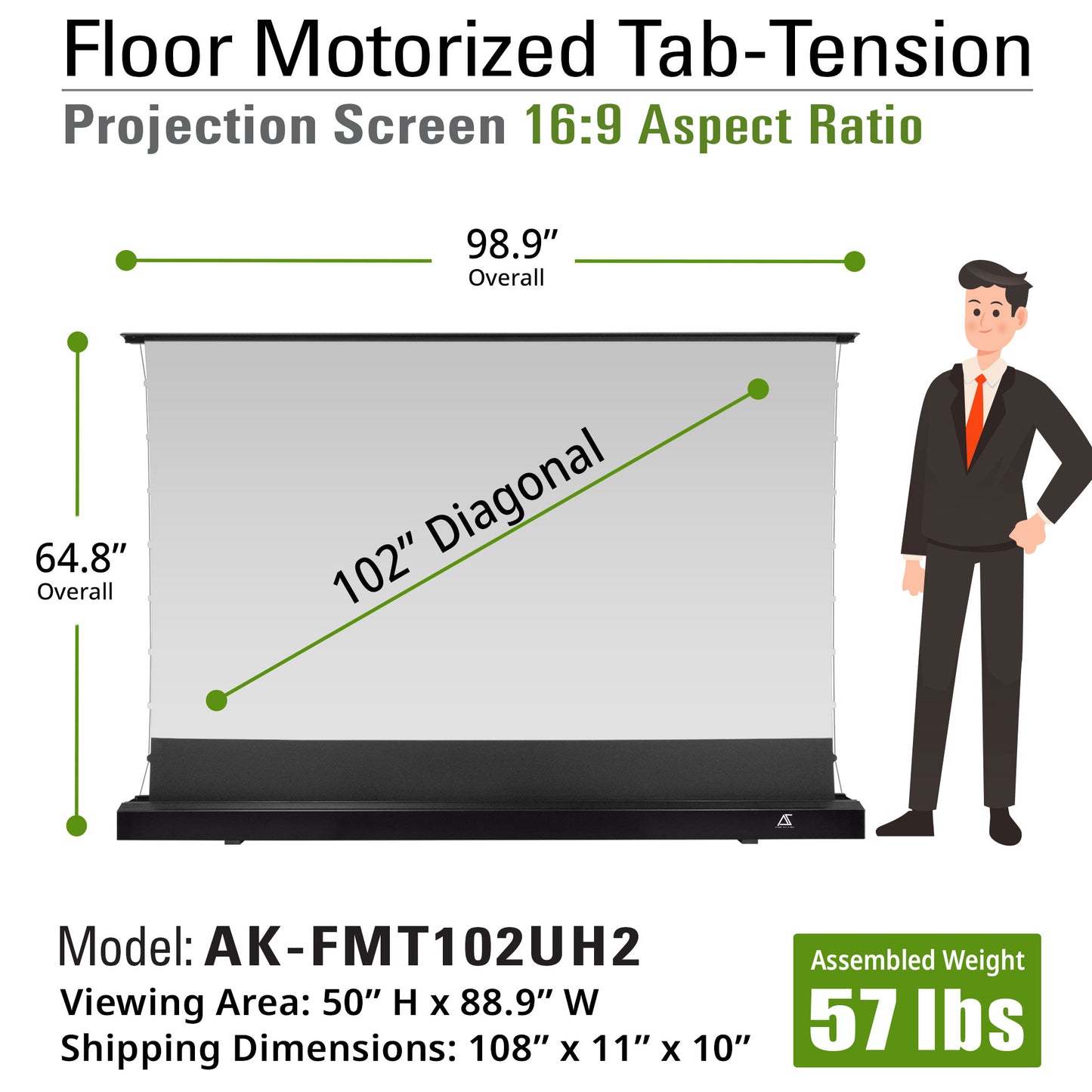 Floor Motorized Tab-Tension CineWhite® (Matte White) Projection Screen