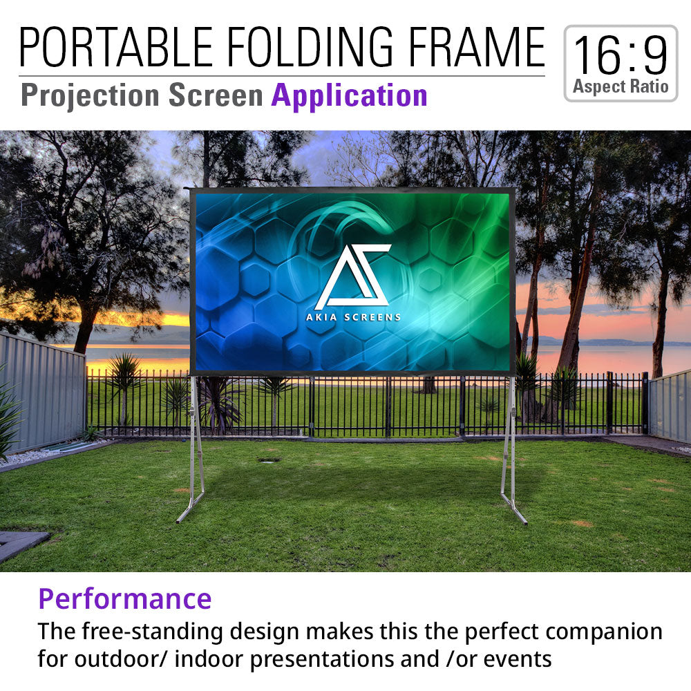 Indoor Outdoor Portable Fast Fold-Away Projector Screen with Adjustable Height Stands