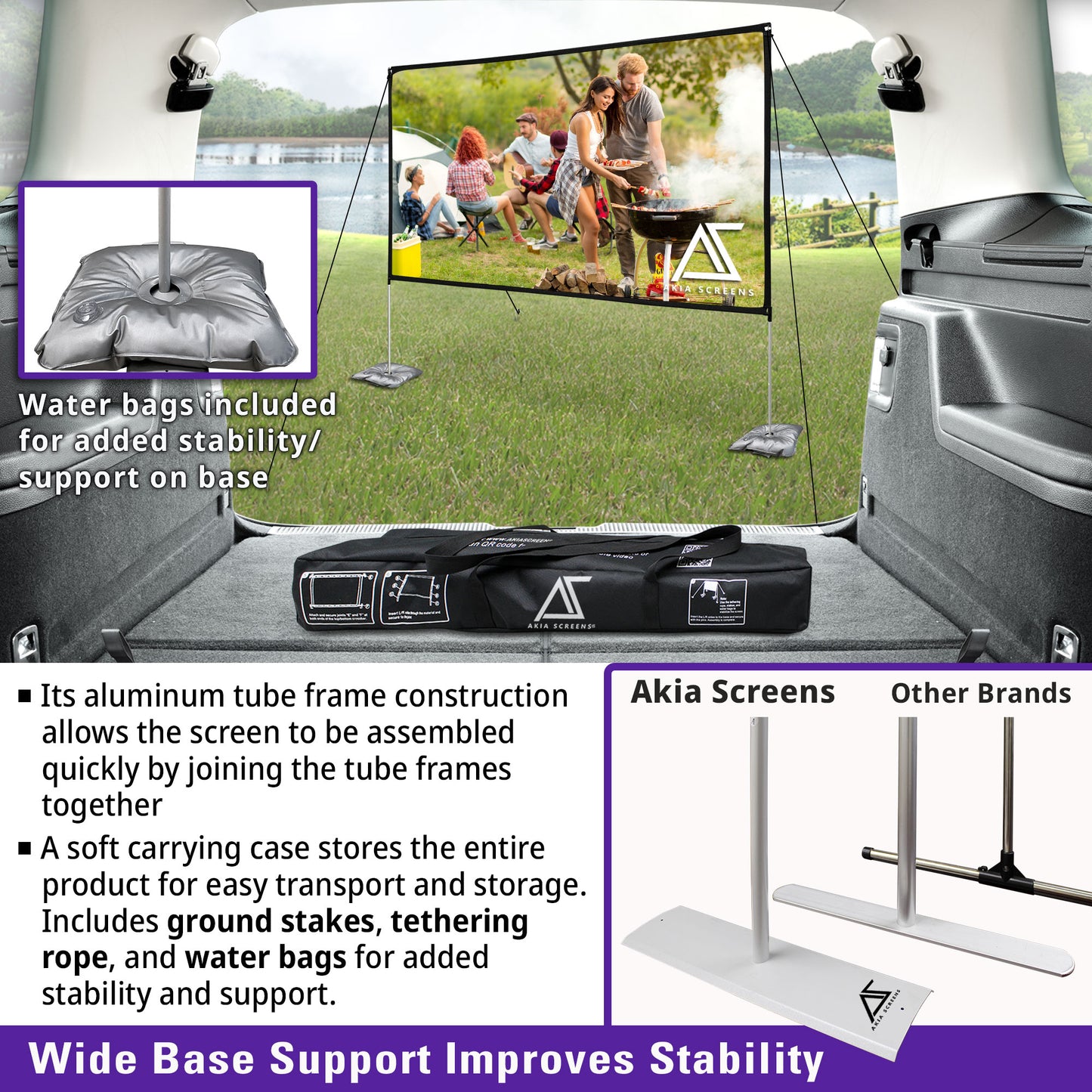 125-inch Portable Outdoor/Indoor Projector Screen with Stand and Bag