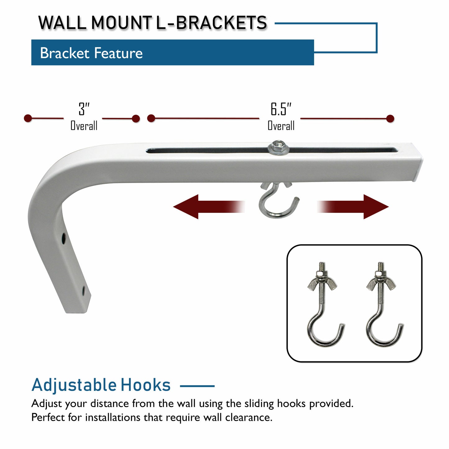 Adjustable Extension 10-inch L-Bracket Wall Mount Plate Hook Kit for Universal 4k 8k 3D Projector Screen