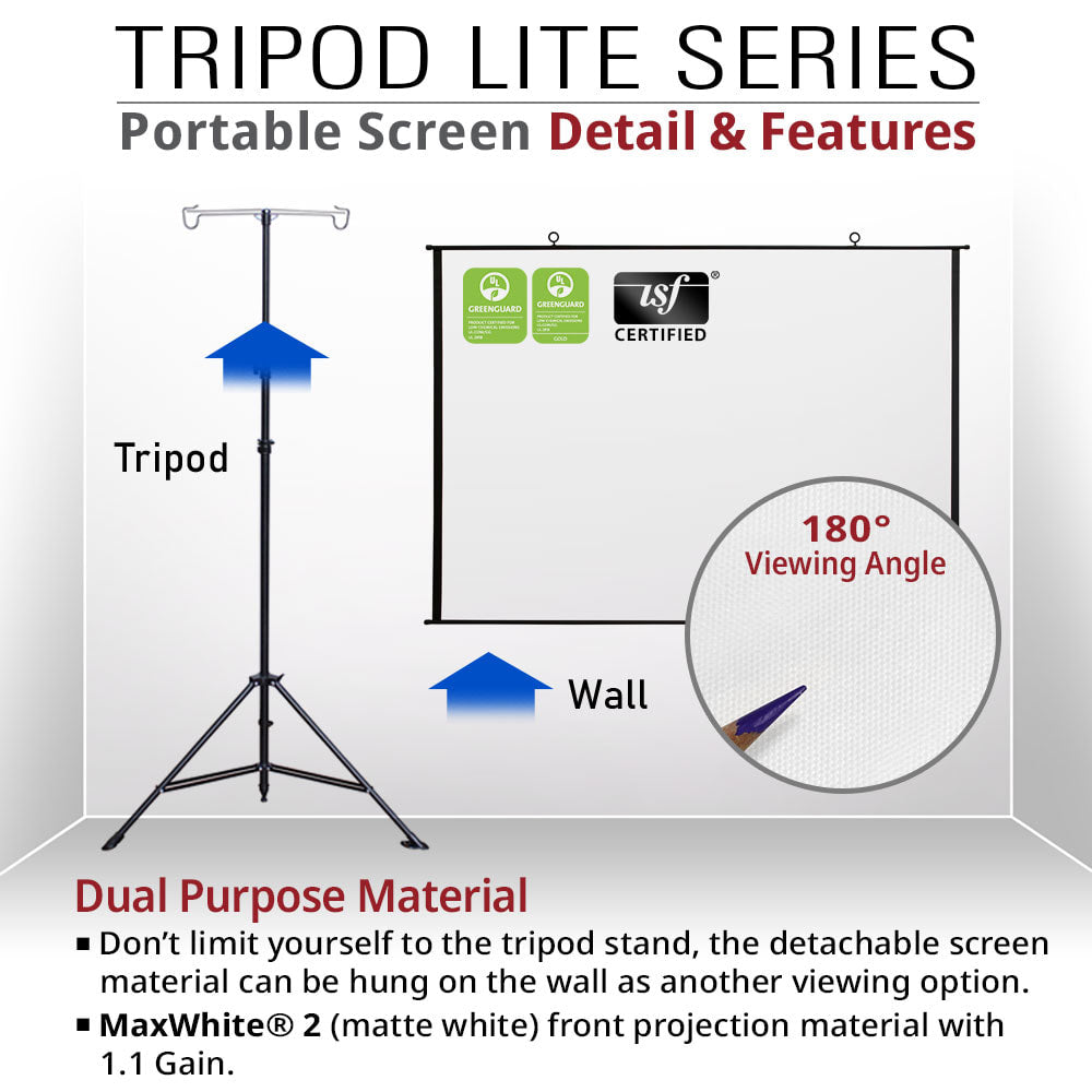 Dual Tripod / Wall Hang, Ultra Lite Portable Projector Screen with CARRYING BAG
