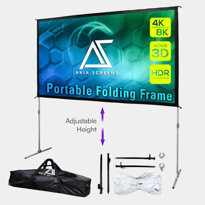 120" Indoor Outdoor Portable Fast Fold-Away Projector Screen with Adjustable Height Stands