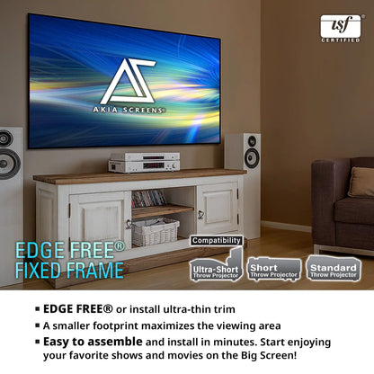 Edge Free Fixed Frame CineWhite UHD-B Projector Screen | Active 3D, 4K/8K Ultra HD Ready Tensioned Matte White Material, 100/125/145" in 16:9 Format