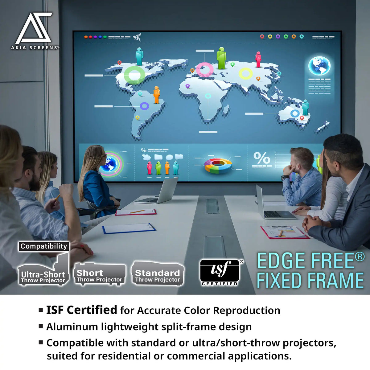 Edge Free Fixed Frame CineWhite UHD-B Projector Screen | Active 3D, 4K/8K Ultra HD Ready Tensioned Matte White Material, 100/125/145" in 16:9 Format