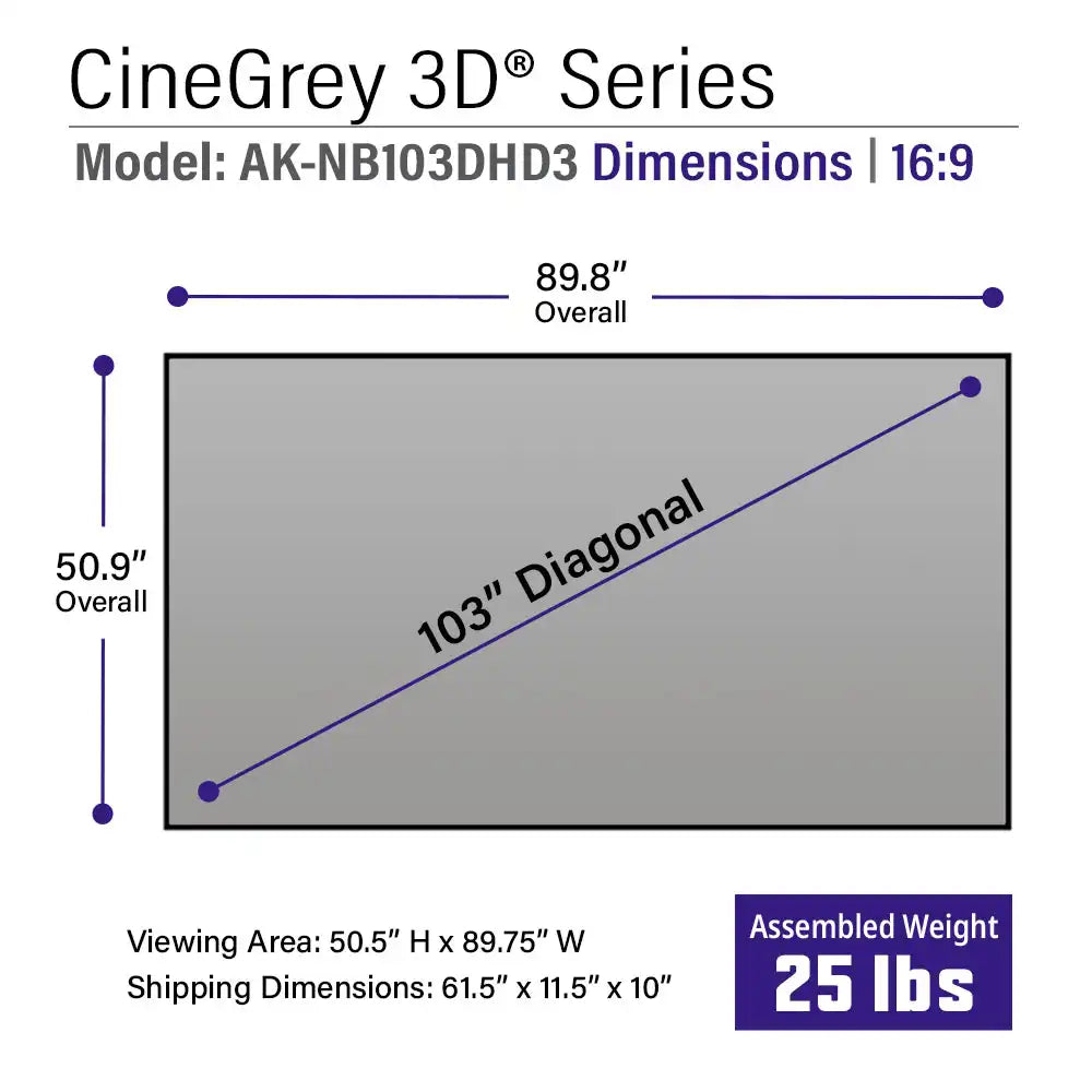 Edge Free CineGrey 3D Fixed Frame Screen | Ambient Light Rejecting (Absorbs Up to 65%) CLR/ALR Silver/Gray Material, Active/Passive 3D, 4K/8K Ultra HD Ready, 103/123" in 16:9 Format