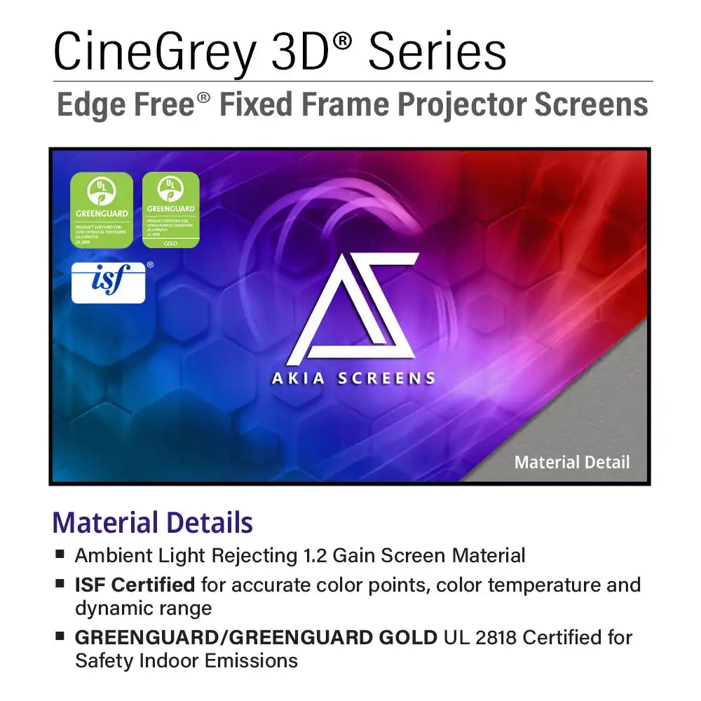 Edge Free CineGrey 3D Fixed Frame Screen | Ambient Light Rejecting (Absorbs Up to 65%) CLR/ALR Silver/Gray Material, Active/Passive 3D, 4K/8K Ultra HD Ready, 103/123" in 16:9 Format