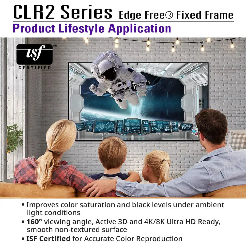 Edge Free CLR2  Fixed Frame Projector Screen | Ambient Light Rejecting (Absorbs Up to 90%) CLR/ALR Material, Active 3D, 4K/8K Ultra HD Ready, 103/123" in 19:6 Format