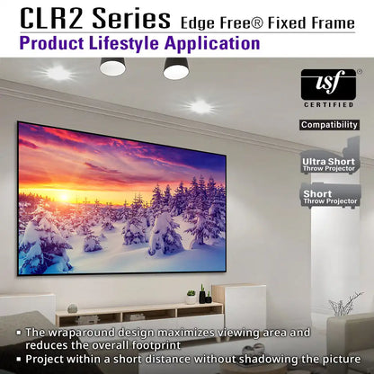 Edge Free CLR2  Fixed Frame Projector Screen | Ambient Light Rejecting (Absorbs Up to 90%) CLR/ALR Material, Active 3D, 4K/8K Ultra HD Ready, 103/123" in 19:6 Format