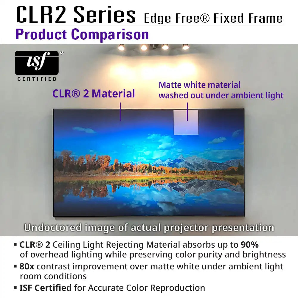 Edge Free CLR2  Fixed Frame Projector Screen | Ambient Light Rejecting (Absorbs Up to 90%) CLR/ALR Material, Active 3D, 4K/8K Ultra HD Ready, 103/123" in 19:6 Format
