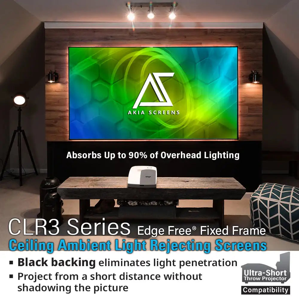 Edge Free CLR3 Fixed Frame Projector Screen | Ambient Light Rejecting (Absorbs Up to 90%) CLR/ALR Material, Active 3D, 4K/8K Ultra HD Ready, Gray Material 103"(16:9), Viewing Area : 50.2"x89.2"