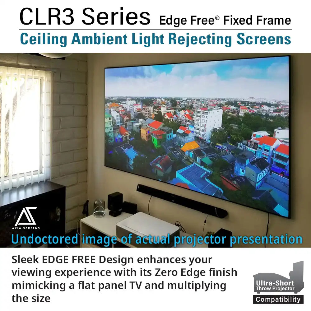 Edge Free CLR3 Fixed Frame Projector Screen | Ambient Light Rejecting (Absorbs Up to 90%) CLR/ALR Material, Active 3D, 4K/8K Ultra HD Ready, Gray Material 103"(16:9), Viewing Area : 50.2"x89.2"