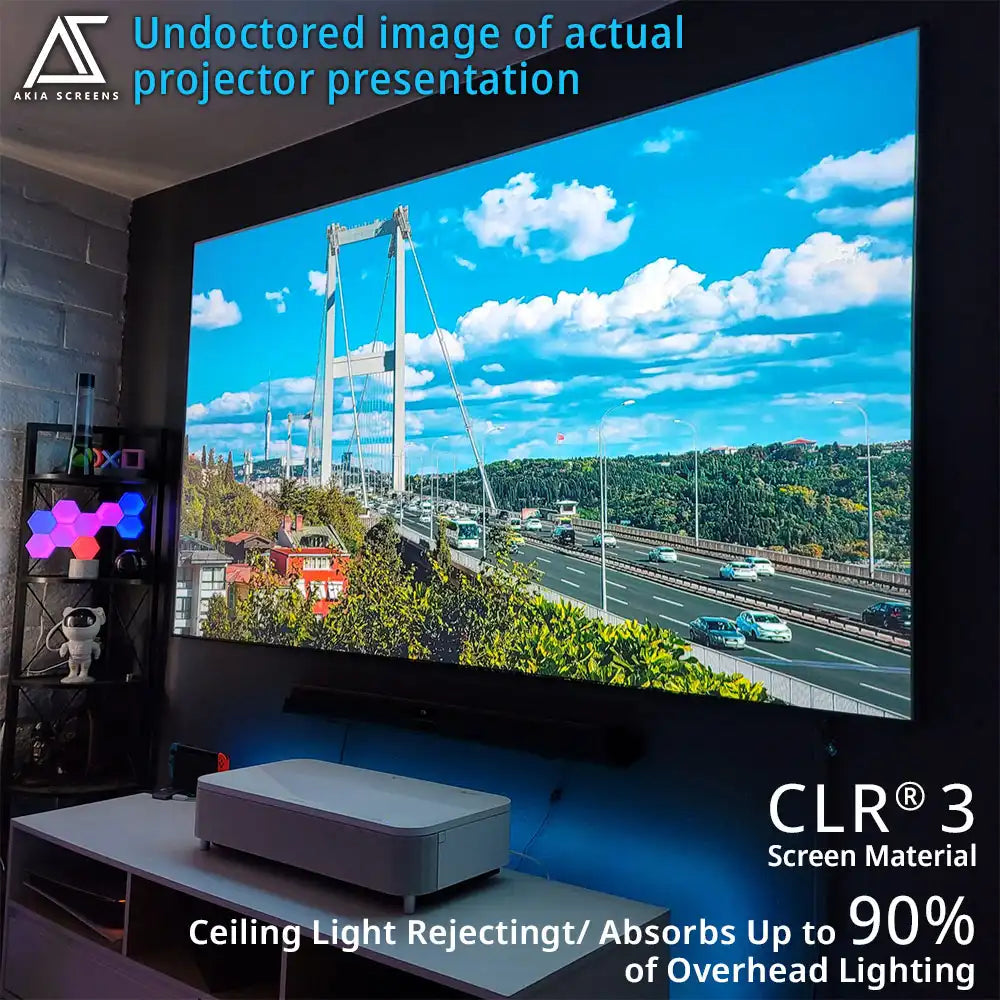 Edge Free CLR3 Fixed Frame Projector Screen | Ambient Light Rejecting (Absorbs Up to 90%) CLR/ALR Material, Active 3D, 4K/8K Ultra HD Ready, Gray Material 103"(16:9), Viewing Area : 50.2"x89.2"