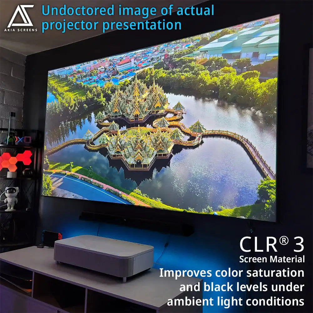 Edge Free CLR3 Fixed Frame Projector Screen | Ambient Light Rejecting (Absorbs Up to 90%) CLR/ALR Material, Active 3D, 4K/8K Ultra HD Ready, Gray Material 103"(16:9), Viewing Area : 50.2"x89.2"