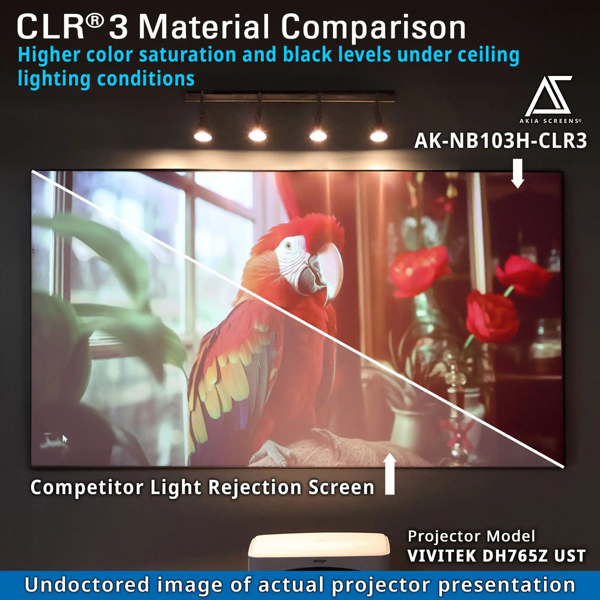 Edge Free CLR3 Fixed Frame Projector Screen | Ambient Light Rejecting (Absorbs Up to 90%) CLR/ALR Material, Active 3D, 4K/8K Ultra HD Ready, Gray Material 103"(16:9), Viewing Area : 50.2"x89.2"