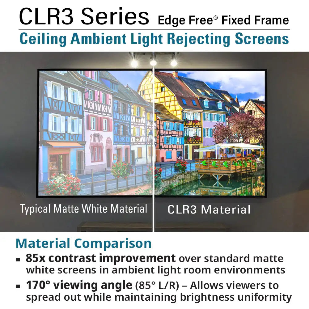 Edge Free CLR3 Fixed Frame Projector Screen | Ambient Light Rejecting (Absorbs Up to 90%) CLR/ALR Material, Active 3D, 4K/8K Ultra HD Ready, Gray Material 103"(16:9), Viewing Area : 50.2"x89.2"