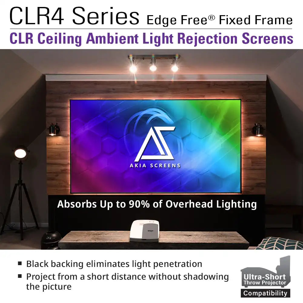 Edge Free CLR4 Fixed Frame Projector Screen | Ambient Light Rejecting (Absorbs Up to 90%) CLR/ALR Material, Active 3D, 4K/8K Ultra HD Ready, 115/123" in 19:6 Format