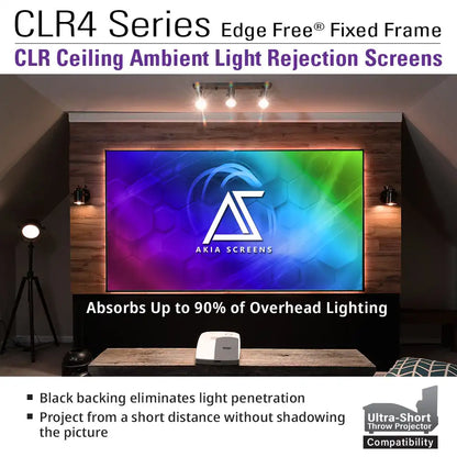 Edge Free CLR4 Fixed Frame Projector Screen | Ambient Light Rejecting (Absorbs Up to 90%) CLR/ALR Material, Active 3D, 4K/8K Ultra HD Ready, 115/123" in 19:6 Format