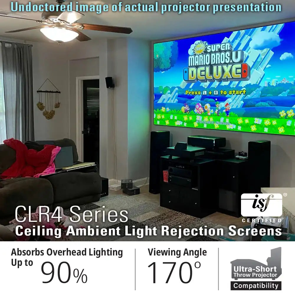Edge Free CLR4 Fixed Frame Projector Screen | Ambient Light Rejecting (Absorbs Up to 90%) CLR/ALR Material, Active 3D, 4K/8K Ultra HD Ready, 115/123" in 19:6 Format