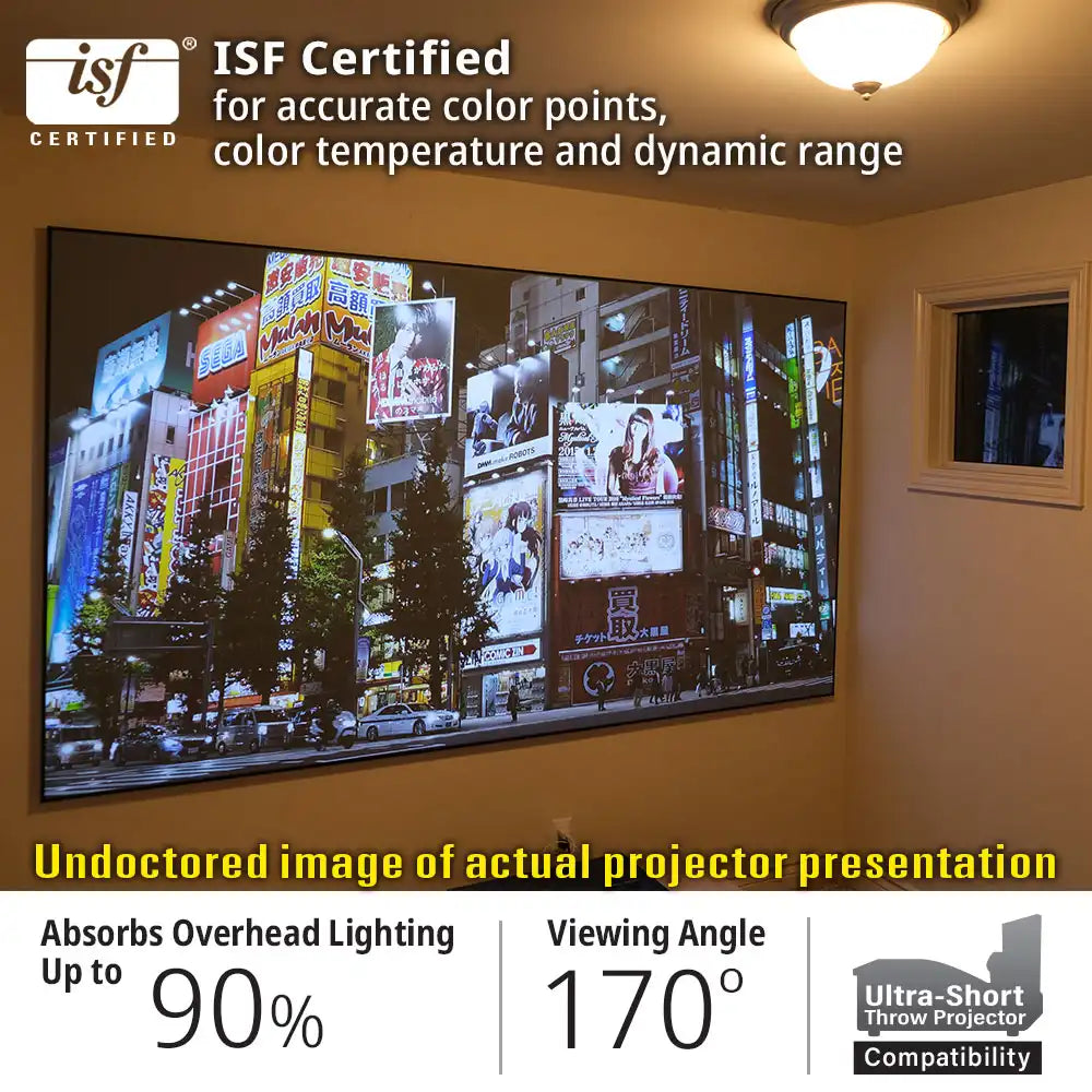 Edge Free CLR4 Fixed Frame Projector Screen | Ambient Light Rejecting (Absorbs Up to 90%) CLR/ALR Material, Active 3D, 4K/8K Ultra HD Ready, 115/123" in 19:6 Format