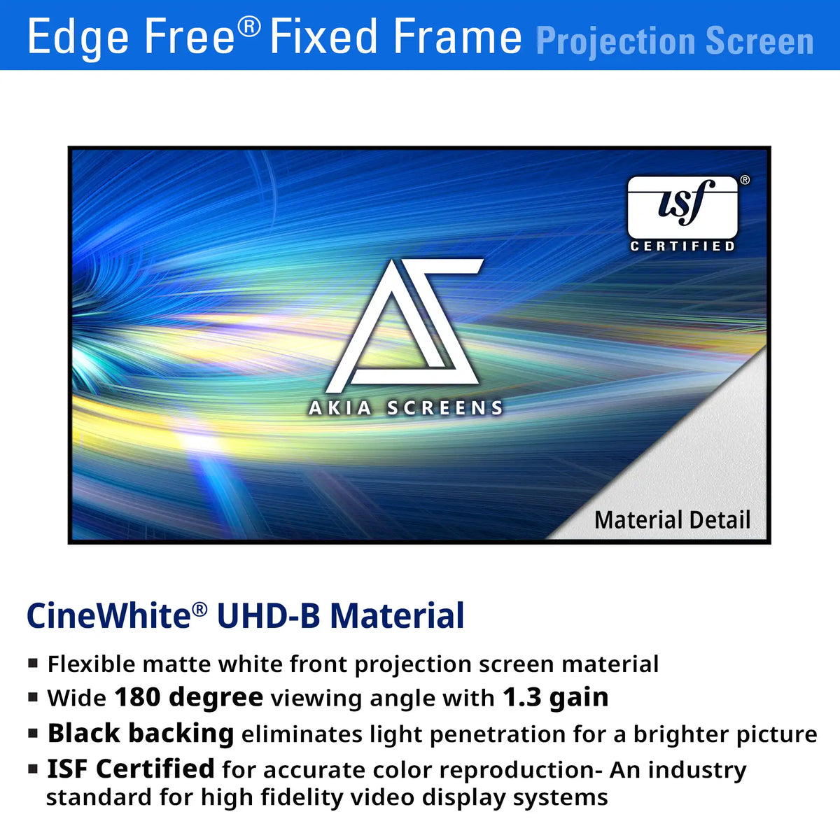 Edge Free Fixed Frame CineWhite UHD-B Projector Screen | Active 3D, 4K/8K Ultra HD Ready Tensioned Matte White Material, 100/125/145" in 16:9 Format