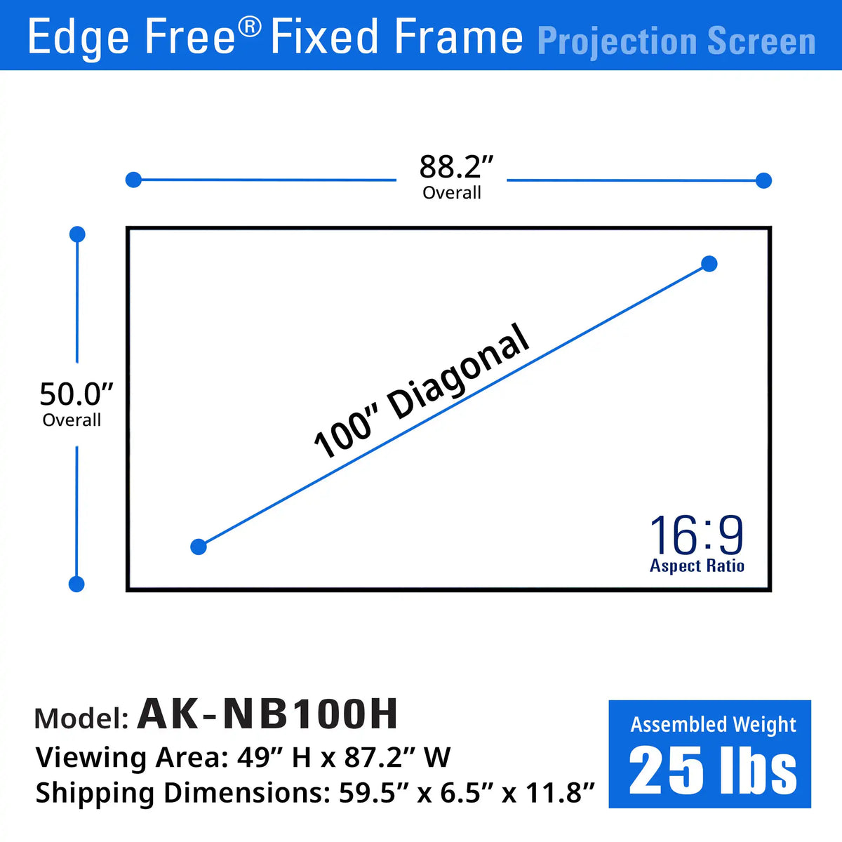 Edge Free Fixed Frame CineWhite UHD-B Projector Screen | Active 3D, 4K/8K Ultra HD Ready Tensioned Matte White Material, 100/125/145" in 16:9 Format