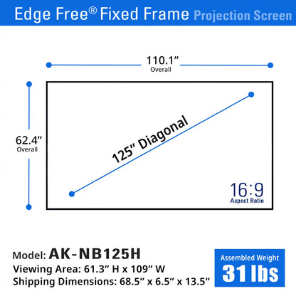 Edge Free Fixed Frame CineWhite UHD-B Projector Screen | Active 3D, 4K/8K Ultra HD Ready Tensioned Matte White Material, 100/125/145" in 16:9 Format