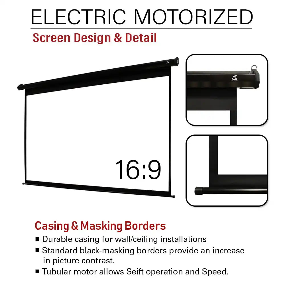 Electric Motorized Projector Screen RC1® Ver. Active 3D, 4K/8K Ultra HD Ready Matte White Material, 110/125/150" in 16:9 Format