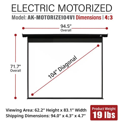 Electric Motorized Projector Screen 1st Ver. Active 3D, 4K/8K Ultra HD Ready Matte White Material, 104(4:3), 125/150"(16:9)