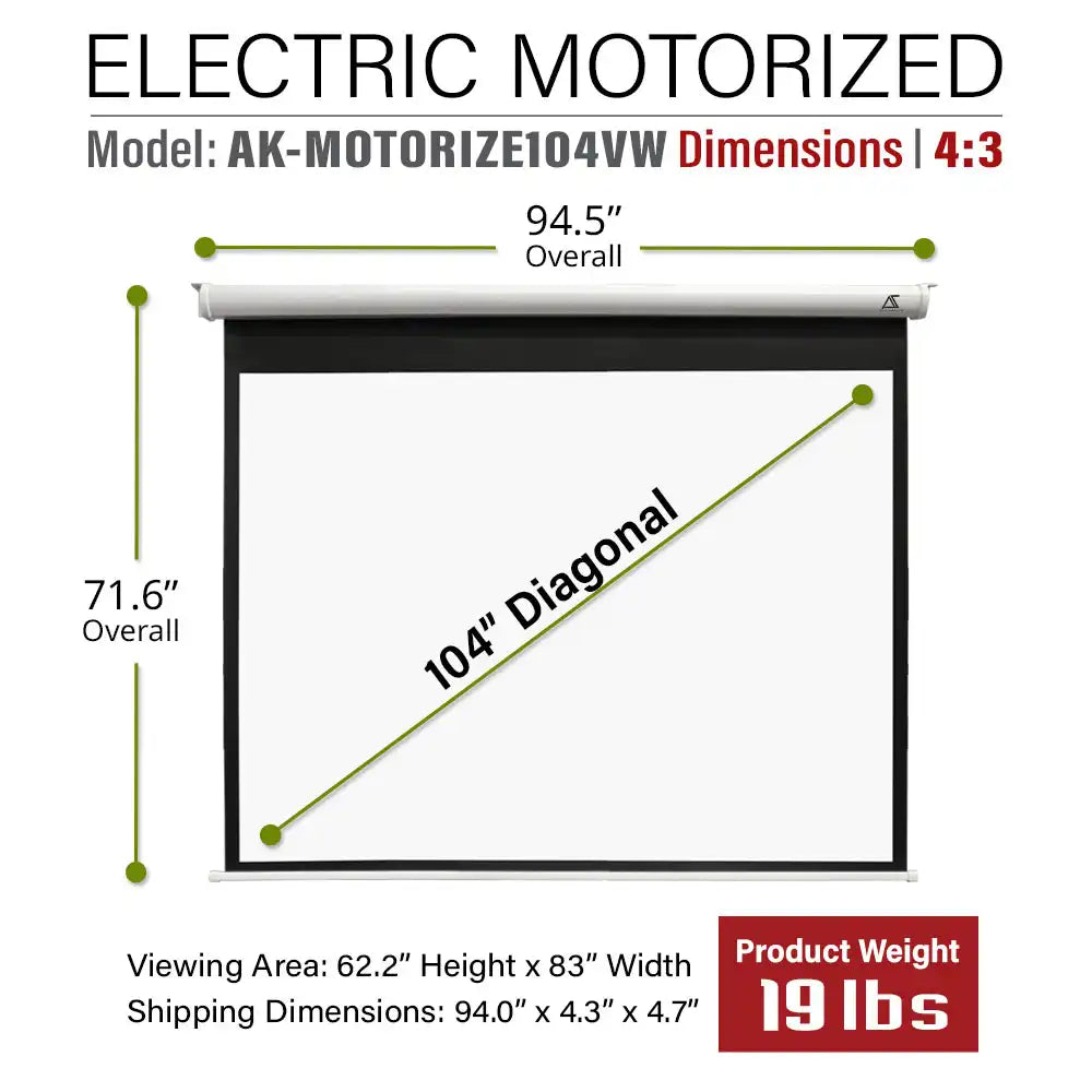 Electric Motorized Projector Screen 1st Ver. Active 3D, 4K/8K Ultra HD Ready Matte White Material, 104(4:3), 125/150"(16:9)