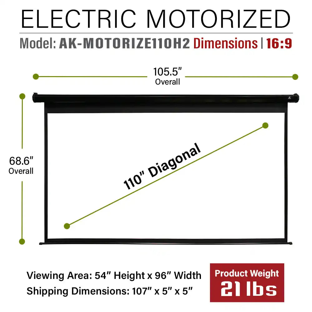Electric Motorized Projector Screen RC1® Ver. Active 3D, 4K/8K Ultra HD Ready Matte White Material, 110/125/150" in 16:9 Format
