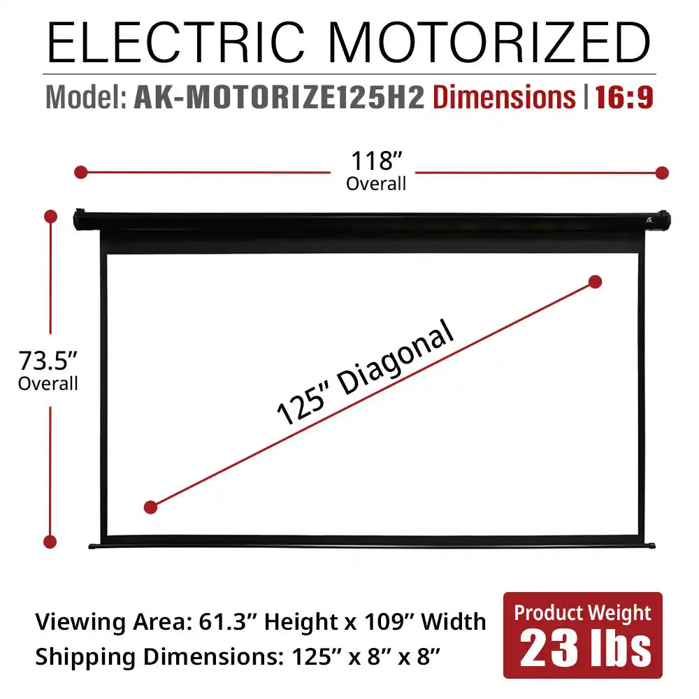 Electric Motorized Projector Screen RC1® Ver. Active 3D, 4K/8K Ultra HD Ready Matte White Material, 110/125/150" in 16:9 Format