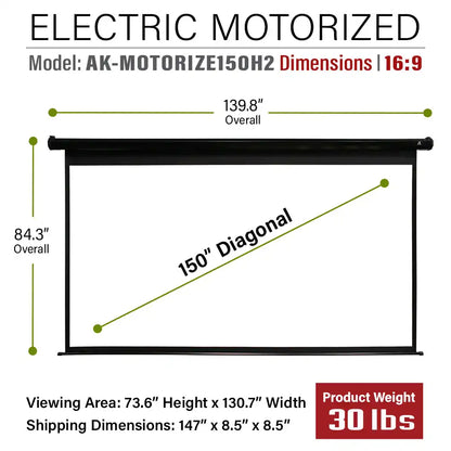 Electric Motorized Projector Screen RC1® Ver. Active 3D, 4K/8K Ultra HD Ready Matte White Material, 110/125/150" in 16:9 Format
