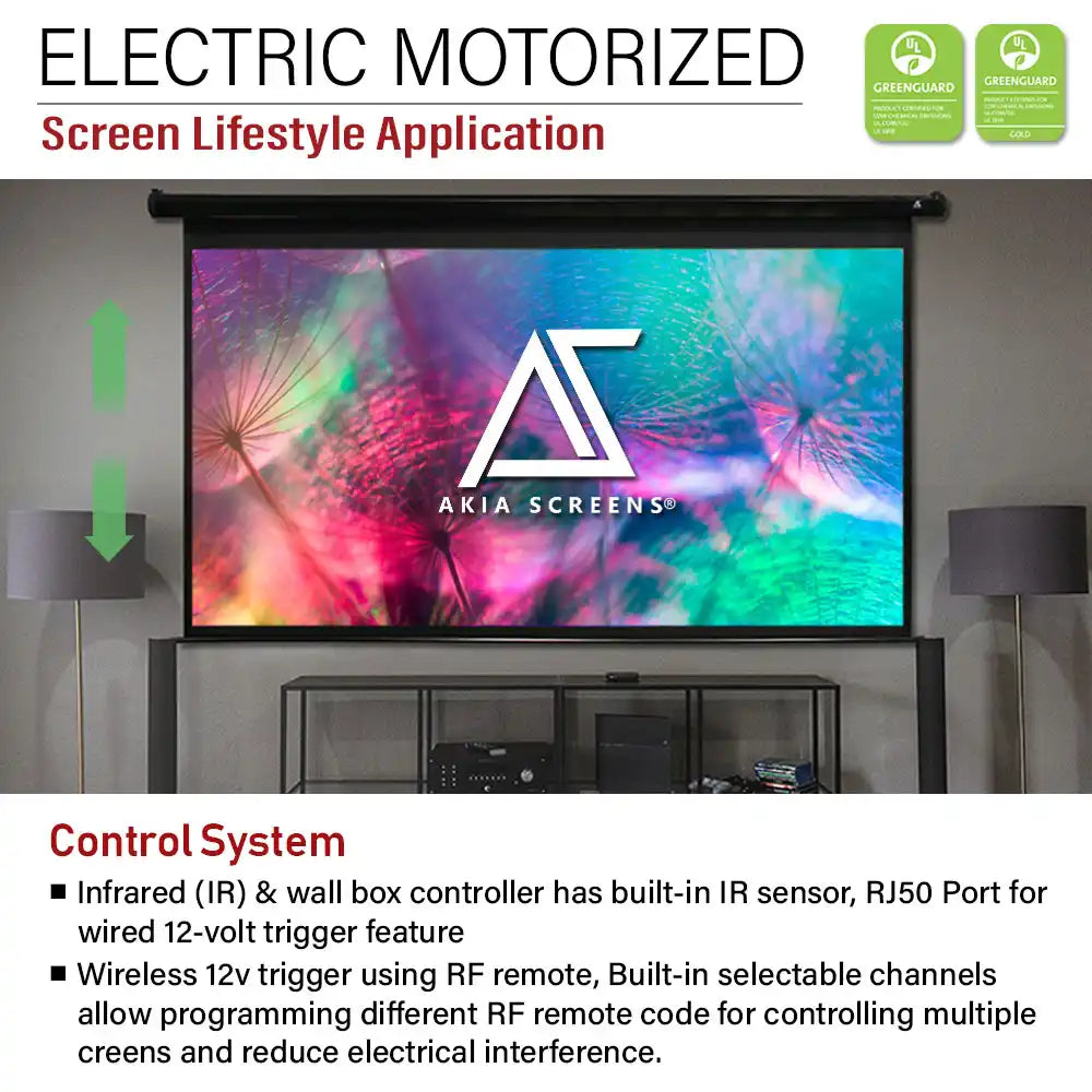 Electric Motorized Projector Screen RC1® Ver. Active 3D, 4K/8K Ultra HD Ready Matte White Material, 110/125/150" in 16:9 Format