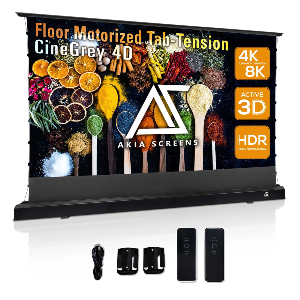 Floor Motorized Tab-Tension CineGrey 4D Projection Screen | Wrinkle Free, Ambient Light Rejecting (Absorbs Up to 63%) CLR/ALR Material, Active 3D, 4K/8K Ultra HD Ready, Silver Material, 101" (16:9). Viewable Area : 49.5"x88"