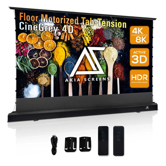 Floor Motorized Tab-Tension CineGrey 4D Projection Screen | Wrinkle Free, Ambient Light Rejecting (Absorbs Up to 63%) CLR/ALR Material, Active 3D, 4K/8K Ultra HD Ready, Silver Material, 101" (16:9). Viewable Area : 49.5"x88"
