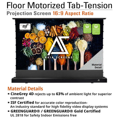 Floor Motorized Tab-Tension CineGrey 4D Projection Screen | Wrinkle Free, Ambient Light Rejecting (Absorbs Up to 63%) CLR/ALR Material, Active 3D, 4K/8K Ultra HD Ready, Silver Material, 101" (16:9). Viewable Area : 49.5"x88"