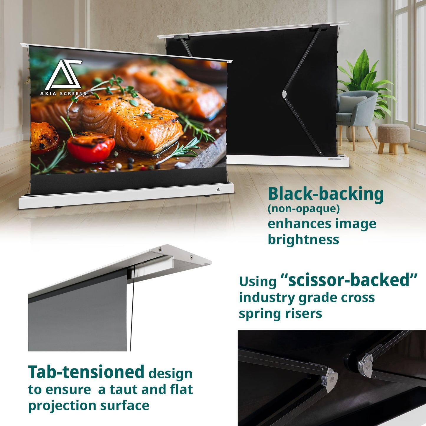 Floor Motorized Tab-Tension CLR®3 Ambient Light Rejecting Projection Screen