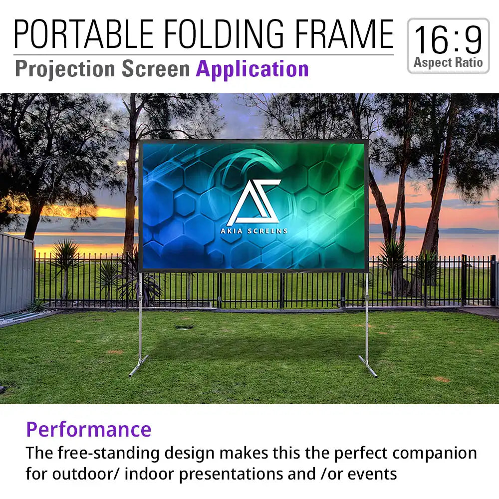 120" Indoor Outdoor Portable Fast Fold-Away Projector Screen with Adjustable Height Stands