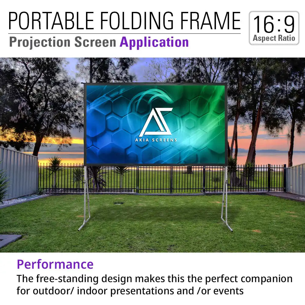 120" Indoor Outdoor Portable Fast Fold-Away Projector Screen with Adjustable Height Stands