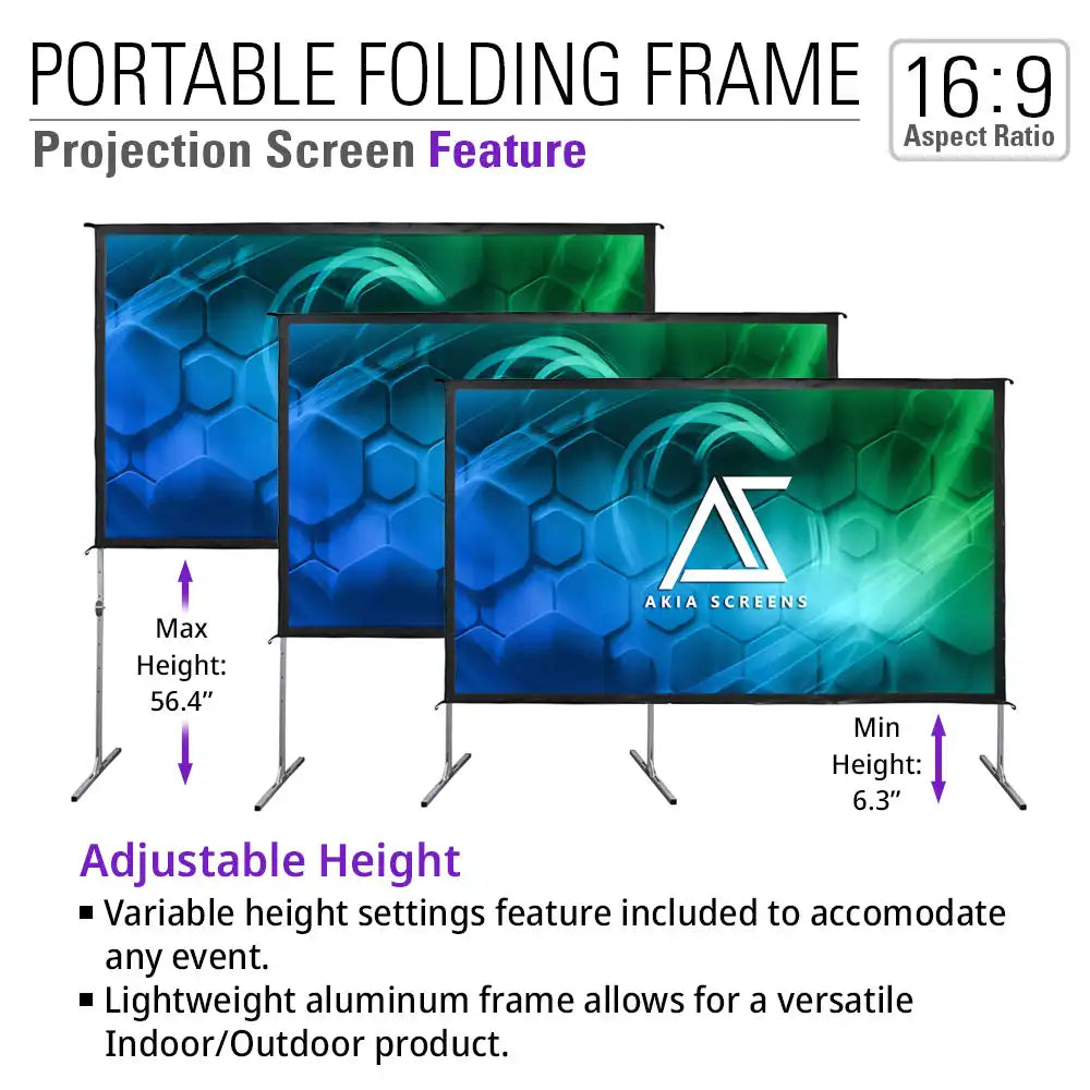 120" Indoor Outdoor Portable Fast Fold-Away Projector Screen with Adjustable Height Stands