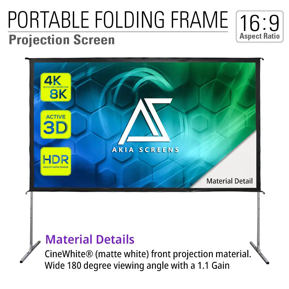 120" Indoor Outdoor Portable Fast Fold-Away Projector Screen with Adjustable Height Stands