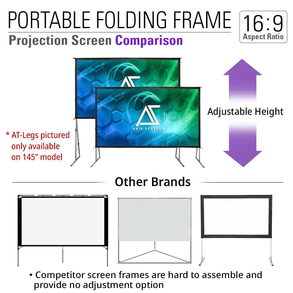 120" Indoor Outdoor Portable Fast Fold-Away Projector Screen with Adjustable Height Stands