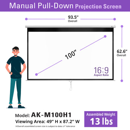 Manual Series, Manual Pull Down 8K 4K Ultra HD 3D Ready Movie Theater/Home Theater Projector Screen