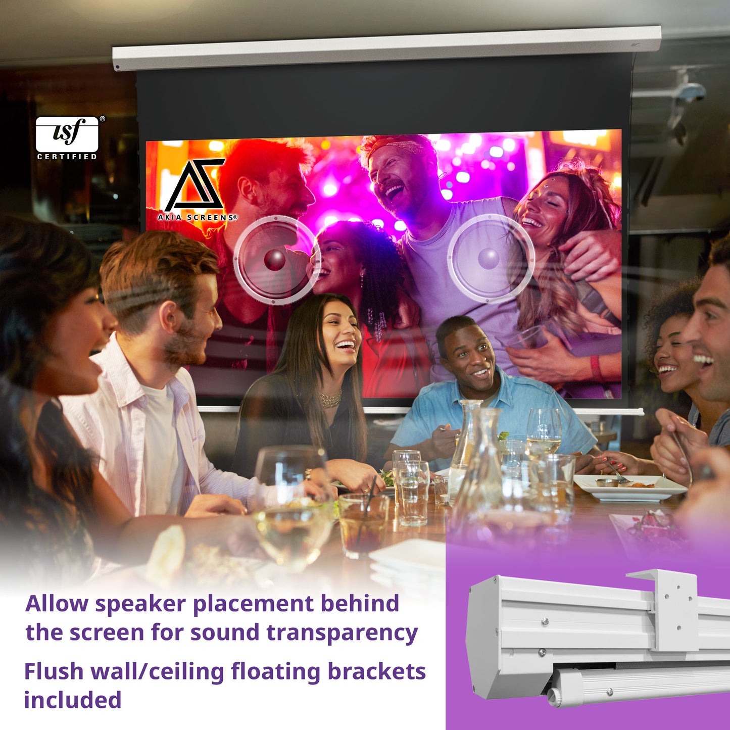 Electric Motorized Tab-Tension CineGrey 4D AT Series - Acoustically Transparent Ceiling Ambient Light Rejecting Projector Screen